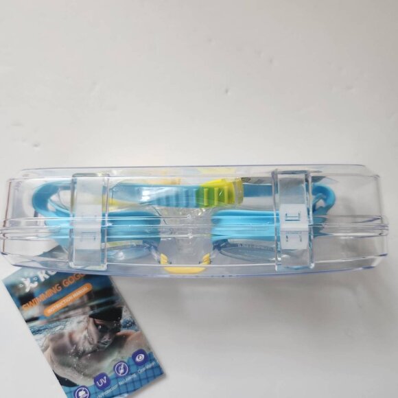 Keary Swimming Goggles Anti-Fog UV Protection Adjustable Strap Blue & Yellow - Picture 3 of 7